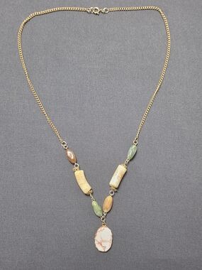 Estate Gold-Tone - Vintage Fashion Necklace - Natural Stones - 251